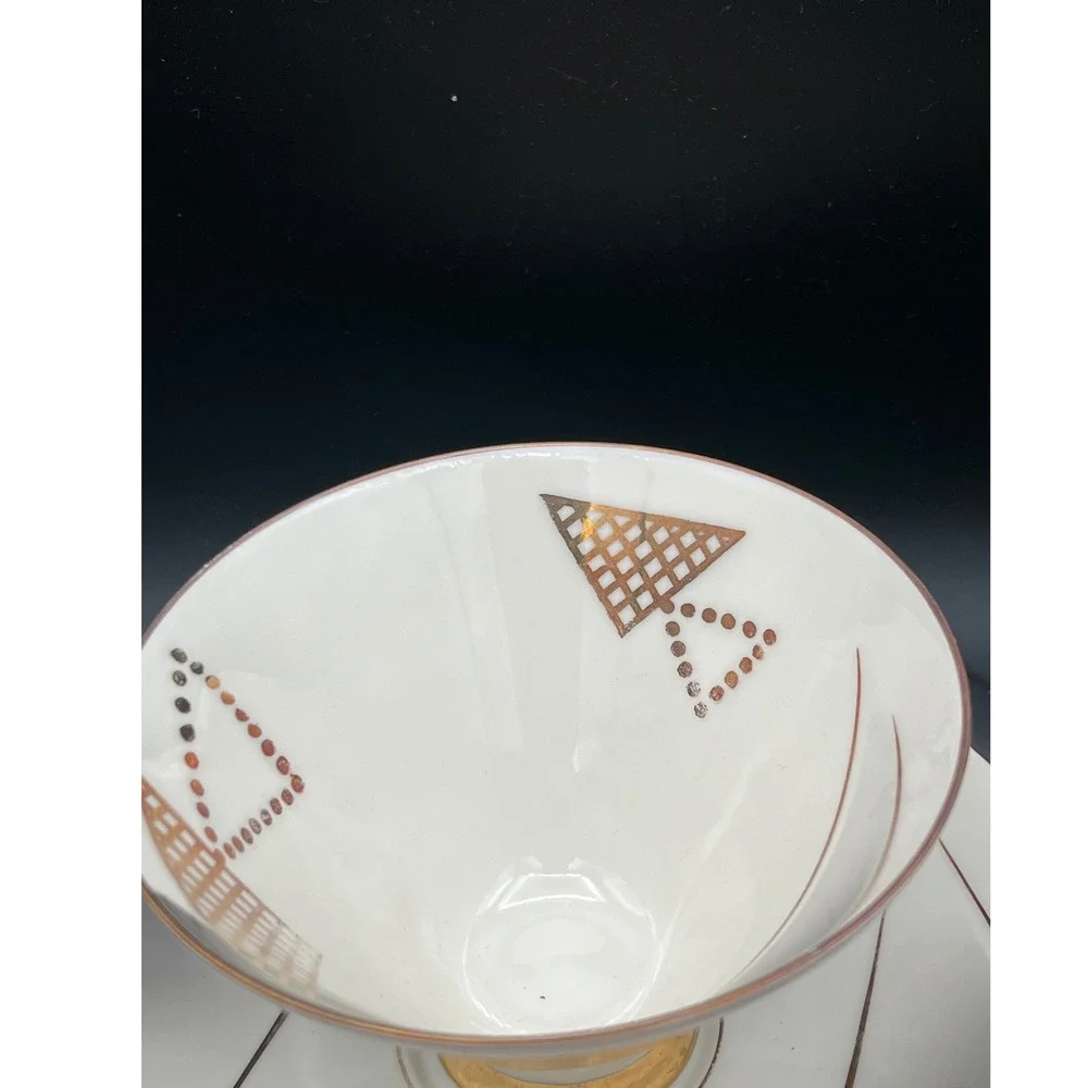 Seltmann Vohenstrauss Bavaria Porcelain Tea cup Set Trio Gold Geometric 3305 MCM